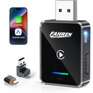 FAHREN 2026 Upgraded Android Auto & CarPlay Wireless Adapter Apple iPhone, One Click Multi Device Switching, UltraFast 5.8GHz WiFi, Bluetooth 6, Plug & Play USBA/C for 2016+ Car Models