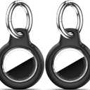 Upgrade Waterproof 2 Pack Airtags Holder with Apple Airtags Keychain, Hard PC Air Tag Case, Anti-Scratch & Shock Air tag Holder, Men's Women's Keyrings & Keychains - Black+Black