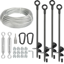 4 Pcs 30" Long Ground Anchors Shed Anchors Kit with 3/16" Galvanized Cable & Turnbuckles & Carabiners, Heavy Duty Earth Anchors for Sheds Trees Trampoline Greenhouse Swing Set Tent