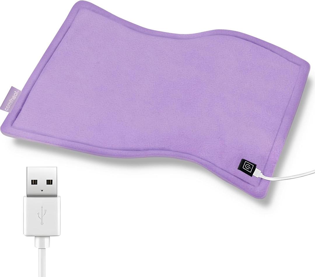 USB Plug-in Heating Pad for Travel Warmth Outdoors, Non-Rechargeable Small Heated Pad 5V Heat Therapy for Pain Relief Abdomen Cramps, 3 Heat Settings & Auto Shut Off (12"x 16") Purple