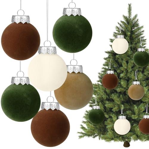 YUJUN 12 PCS Christmas Large Velvet Balls Ornaments 3.14In Shatterproof White Green Tree Hanging Plastic Ball Set Xmas Bulk Flocked Ornaments for Christmas Tree Home Party Wreath Decorations