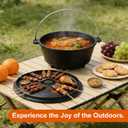 8QT Pre-Seasoned Cast Iron Camp Dutch Oven with Lid, Large Camping Dutch Oven Pot, incl. Lid Lifter - Dual Handles - for Outdoor Campfire, Grill, Oven & Stovetop Cooking-Black
