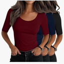 Neer 3 Pack Women's Scoop Neck Stretchy Tops Cotton Half Sleeve Slim Fitted T-Shirts Tight Casual Basic Summer Tees, Large