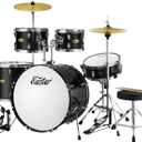Drum Set Eastar 22 inch for Adults, 5 Piece Full Size Drum Kit Junior Beginner with Pedal Cymbals Stands Stool and Sticks, Mirror Black