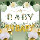 Sage Green Baby Shower Decorations Set- Sage Green Balloon Arch Kit, Pom Poms, OH BABY Banner, Backdrop, tablecloth for Gender Reveal Party Supplies