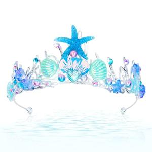 CIEHER Mermaid Crown for Women Girls Mermaid Princess Blue Starfish Tiara Seashell Crown Mermaid Party Mermaid Birthday Decorations, Mermaid Accessories Costumes for Women