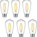 Ascher Dimmable Vintage LED Edison Bulbs, 6W, Equivalent 60W, 700lm, Warm White 2700K, 80+ CRI, ST58 Antique LED Filament Bulbs, E26 Medium Base, Clear Glass, Pack of 6