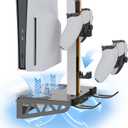 AodoT PS5/PS5 Slim/ PS5 Pro Wall Mount, Accessories Kit with Cooling Fan & Charging Station, Shelf Floating Mount for PS5/PS5 Slim/ PS5 Pro Disc & Digital Console, Behind TV Wall Bracket