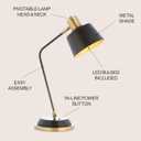 JONATHAN Y 23" Black/Brass Gold 1-Light Metal LED Task Lamp, Modern Arched Desk Lamp for Home Office or Reading Nook with Tilting Head, UL Listed, LED Bulb Included JYL6002A