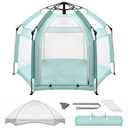 Palopalo Mint Green Pop Up Baby Beach Tent - UPF50+ Sun Protection Canopy | Instant Setup Portable Playpen with Mosquito Net for Indoor & Outdoor Play, Lightweight Pack and Play Yard