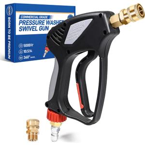 5000 PSI Short Pressure Washer Gun 3/8" Swivel QC & M22-14 Fittings | 10.5 GPM Sturdy Easy Pull Design for Gas Power Washer Compatible with Simpson, Craftsman, Ryobi, Greenworks Car Roof Wash