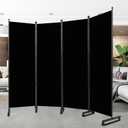 Room Divider Portable 88'' Partition Room Dividers and Folding Privacy Screens 4 Panel Wall Divider for Room Separation, Freestanding Fabric Room Divider Panel with Wheels for Home Office Hospital (Black)