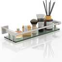 Glass Shelves for Bathroom, 16IN Brushed Nickel Bathroom Shelves for Wall Rectangular Stainless Steel Tempered Glass Modern use for Shelf Sink Over Toilet