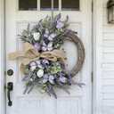 22'' Lavender Tulips Wreaths for Front Door Artificial Purple Flower Wreath with Butterflies and Greenery Leaves for Cabinet Spring Summer Hanging Wreath for Farmhouse Indoor Outdoor Porch Window Wall