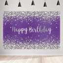 Aperturee 5x3ft Glitter Purple Diamonds Happy Birthday Backdrop Shinning Silver Bokeh Dots Women Girls Photography Background Sweet 16 Party Decorations Cake Table Banner Supplies Photo Booth Studio
