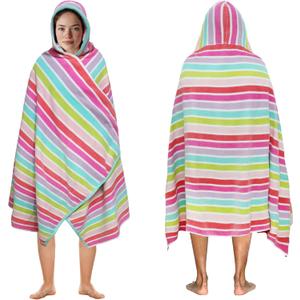 COTTON CRAFT Hooded Beach Towel - Oversized XXL 35x84 Towel with Hood for Adults - The Big Kahuna 7 Foot Beach Blanket Towel - Big & Tall Soft 100% Cotton Velour - Pool Bath Wrap - Pink Multi