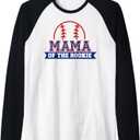 Mama of Rookie 1st Birthday Baseball Theme Matching Party Raglan Baseball Tee, Size Large