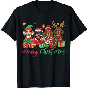 Dachshund Dog Christmas Lights Santa Xmas Pet Dog Lover T-Shirt 3XL