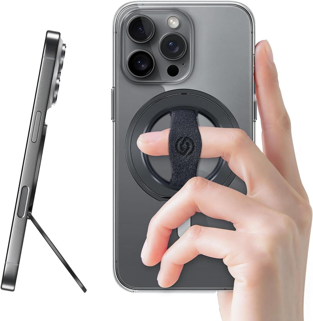 EWA MagOne 3rd Gen [Compatible with MagSafe] Phone Grip Stand with Finger Strap, Removable Magnetic Ring Holder Kickstand Loop for iPhone 17,16,15,14,13,12 Series (Black)