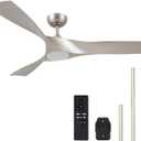 VONLUCE Ceiling Fans with Lights, 52" Mid Century Ceiling Fan and Remote, Stepless Dimming, 6 Speeds Noiseless DC Motor, 3 ABS Blades, Indoor Ceiling Fan for Kitchen Bedroom Living Room, Nickel