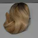 Alanhair Ombre Blonde Wigs for Women,HAIRCUBE Shoulder-Length wig with Bangs Dark Roots to Blonde Synthetic Hair Layered Wigs Heat Resistant Fibre for Daily Party Use