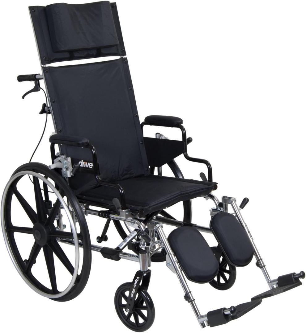 Drive Medical Viper Plus GT Full Reclining Wheelchair, Detachable Desk Arms, 18'' Seat Black