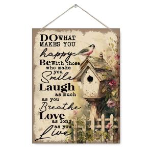 Inspirational Wall Decor, Do What Makes You Happy be Signs, Garden Decoration, Vintage Wooden Wall Decorations, Gardening Gifts for Plant Lovers Women, 7.9X10.2 inches