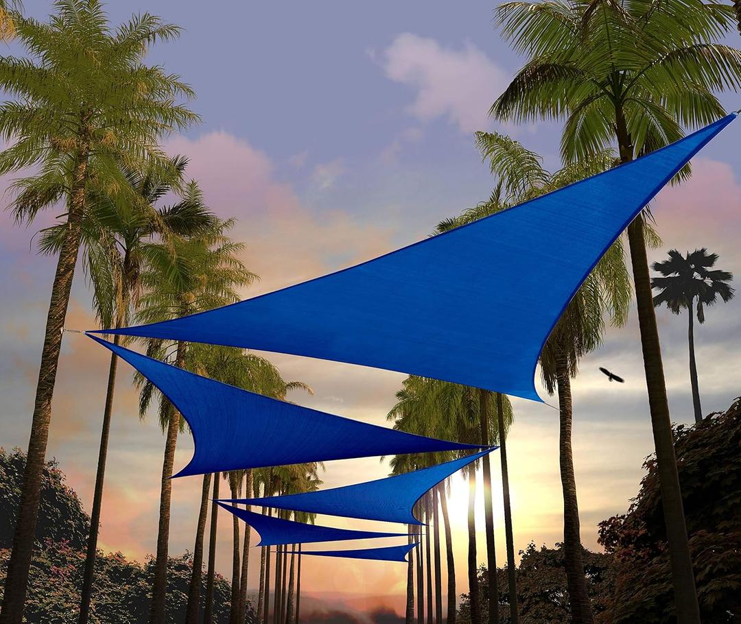 Amgo 14' x 14' x 14' Blue Triangle Sun Shade Sail UPF50+ Canopy Awning AGSLT, 95% UV Blockage, Water & Air Permeable, 200GSM Heavy Duty Commercial and Residential (We Make Custom Sizes)