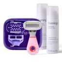 Flamingo Travel Razor Kit for Women - Body & Pubic Razor - Mini Handle, 2 Blade Refills, 2 Travel Size Foaming Shave Gels & Vented Case - TSA Approved Essentials