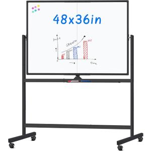 Maxtek Rolling Whiteboard 48x36 Large Magnetic White Board on Wheels Black