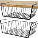 Undershelf Storage Basket Under Shelf Wire Basket Household Metal Under Shelf Hanging Storage Bin Basket Slides Under Shelves for Storage Space Saving for Kitchen Pantry Bookshelf (Medium, 2 PCS)