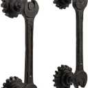 MyGift Rustic Cast Iron Door Pull Handle with Industrial Wrench and Gears Design, Heavy Duty Commercial Hardware, Decorative Mechanic Factory Style for Sliding Doors, Set of 2