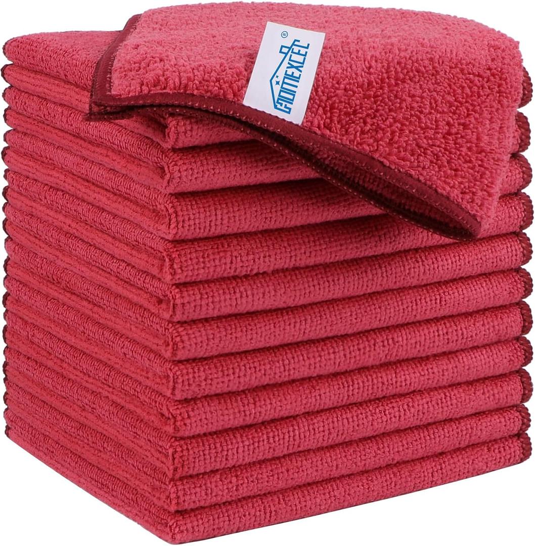 HOMEXCEL Red Microfiber Cleaning Cloth, 12 Pack Premium Microfiber Towels for Cars, Lint Free, Scratch-Free, Highly Absorbent, Reusable Cleaning Rags for Car, Household, Kitchen, Window, 11.5"X11.5"