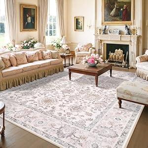 Lahome Boho Pink Area Rugs 9x12 Living Room, Washable Floral Large Area Rugs for Bedroom, Soft Non-Slip Thin Rug for Nursery Kids Playroom Dining Room (Pink, 9' x 12')