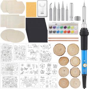 Beeveer 60 Pcs Wood Burning Kit Adjustable Temperature Wood Burning Pyrography Pen Kit for Embossing/Carving/Soldering & Pyrography