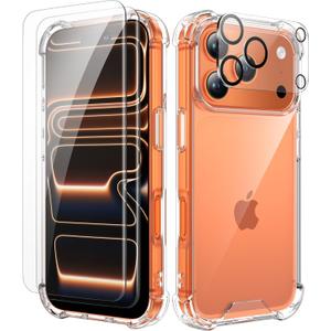 ORETECH Compatible with iPhone 17 Pro Max Case 6.9 Inch, with [2 x HD Screen Protector & Camera Lens Protector], Soft Silicone Shockproof Corner Anti-Scratch PC Back Cover for iPhone 17 Pro Max -Clear (Transparent - NO Magnetic)