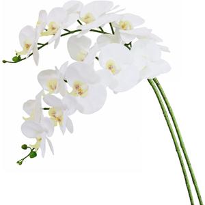 Htmeing 38 Inch Artificial Phalaenopsis Flowers Branches Real Touch (Not Silk) Orchids Flowers for Home Office Wedding Decoration,Pack of 2 (White)