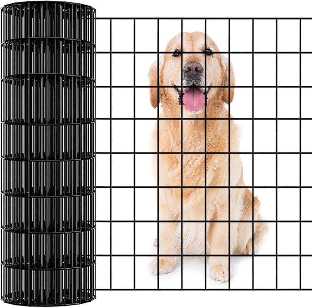 Garden Fence Black PVC Coated Welded Wire Fencing 24 Inch x 100 Foot, 2 Inch x 3 Inch 16GA, Garden Border Fencing Roll Vinyl Coating Metal Wire Mesh for Yard Vegetable Plant Protection Poultry Netting