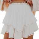 Aoudery Flowy Shorts for Women Casual Boho Ruffle Tiered Skorts High Waist Mini Skirts Golf Tennis Crochet Shorts (White, M)