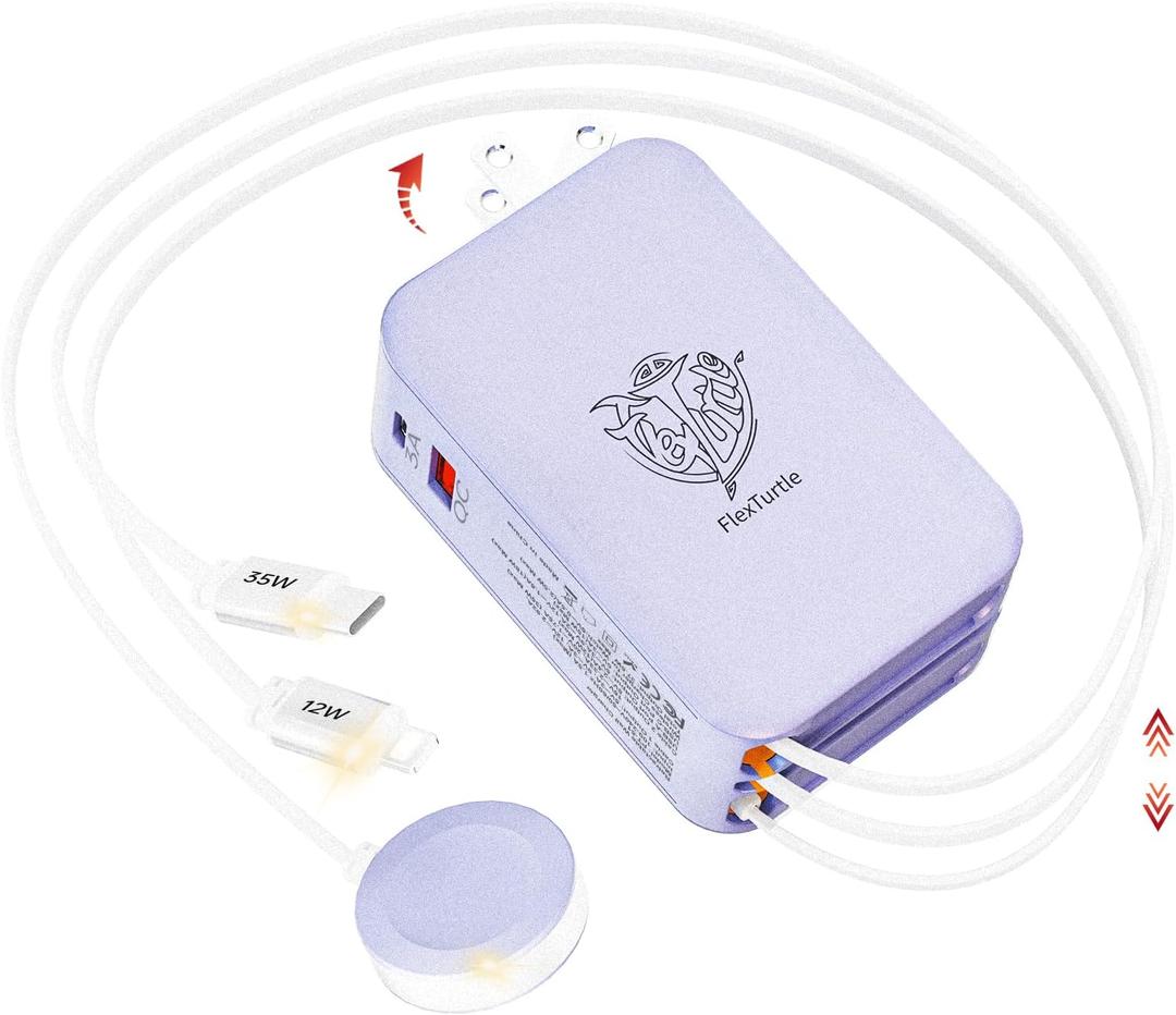 Retractable Apple Watch Charger, 5 in 1 Travel Charging Station for Apple Devices, Retractable Chargers for Multiple Devices with Multi Charging Cable, Charger Block for Apple Gear (Purple)