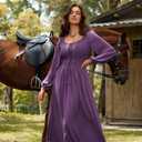 Scarlet Darkness Renaissance Dress Women Long Sleeve Cottagecore Smoked Dress with Pockets (Purple, L)