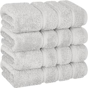 American Soft Linen Luxury Hand Towels for Bathroom, 600 GSM 100% Cotton Turkish 4 Piece Hand Towel Set, 600 GSM Hand Face Towels for Kitchen, Silver Grey Hand Towels
