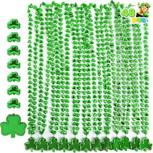 JOYIN 48 Pcs St Patricks Shamrock Necklaces, Green Clover-Shaped Bead Necklace with Pendant for St. Patrick's Day Party Supplies Dressing-up Accessories Party Favors, Irish Leprechaun Plastic Jewelry