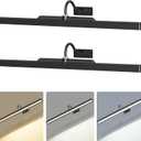 2 Pack Lights for Pictures on Wall Black - Cordless Battery Powered Wall Art Lighting with Dimmable Remote for Living Room, Bedroom & Hallway, 24in-2pack