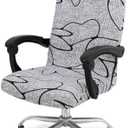 Smiry Stretch Printed Office Computer Chair Covers, Universal Desk Rotating Chair Slipcovers Removable Washable, Soft Fit Anti-Dust Spandex Protector Cover with Zipper, Grey and Black