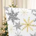 CaliTime Christmas Throw Pillow Covers Decorative 18 X 18 Inches Pack of 2 Cozy Fleece Snowflakes Cushion Cases for Holiday Couch Sofa Bed Living Room Home Grey Gold
