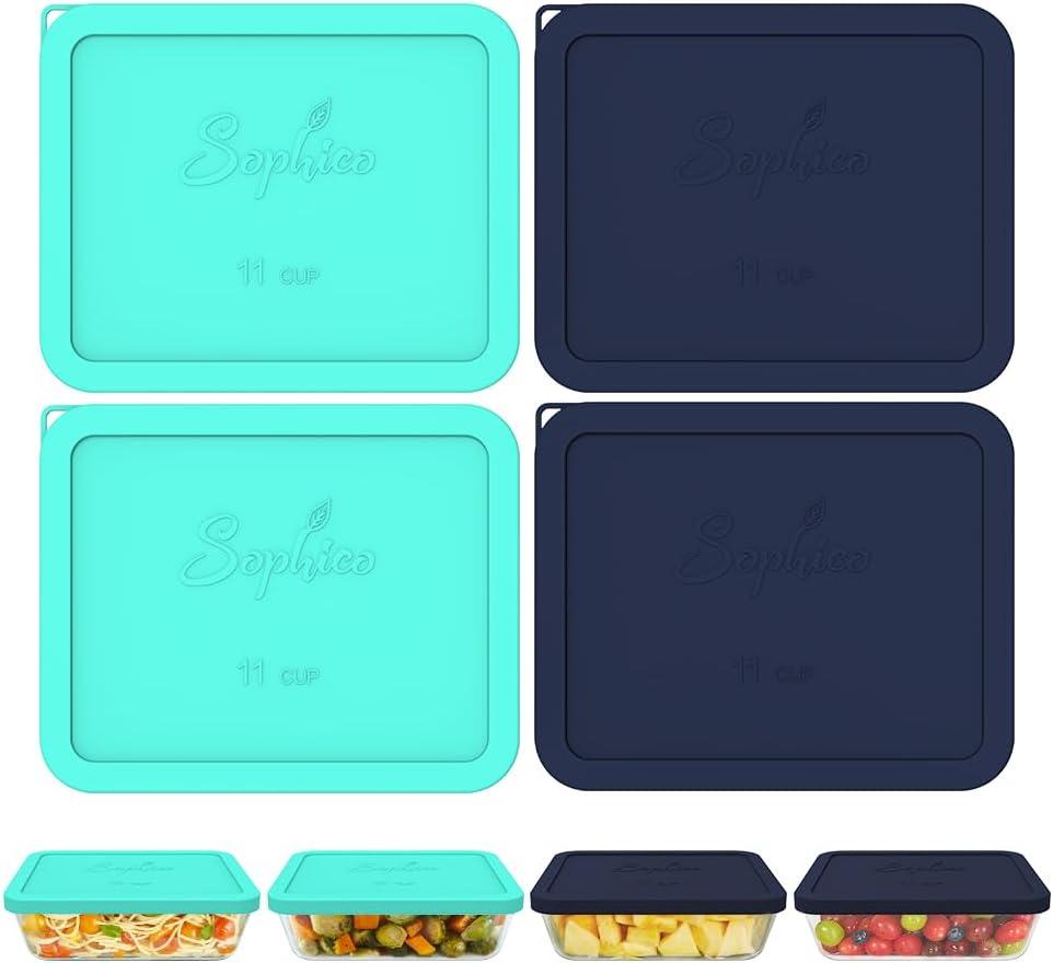 Sophico 11 Cup Rectangle Silicone Storage Cover Lids Replacement for Pyrex 7212-PC Glass Bowls, Container not Included, Pack of 6