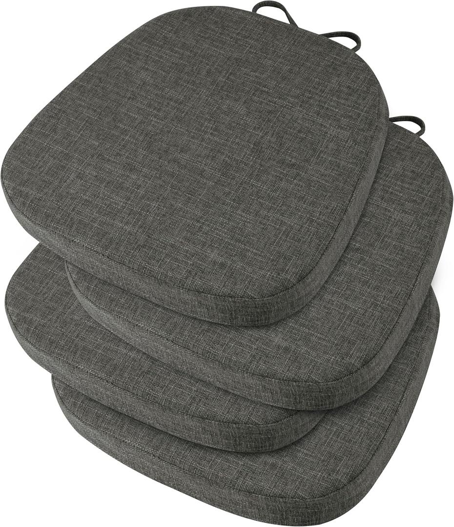 OVOV 14x14 Chair Cushions for Metal Dining Chairs Set of 4 Non Slip Thick Textured Chair Pads for Dining Chairs with Ties and Removable Cover (4, Dark Grey)