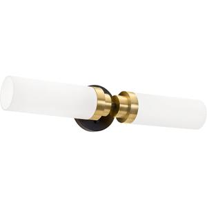 Emak Modern 22 Inch Bathroom Light Fixtures Over Mirror, Black Gold Vanity Lights with Milk Glass Shade, 2-Light Wall Sconce for Bathroom, Bedroom, Hallway, VL085-BKBGD-ML-2