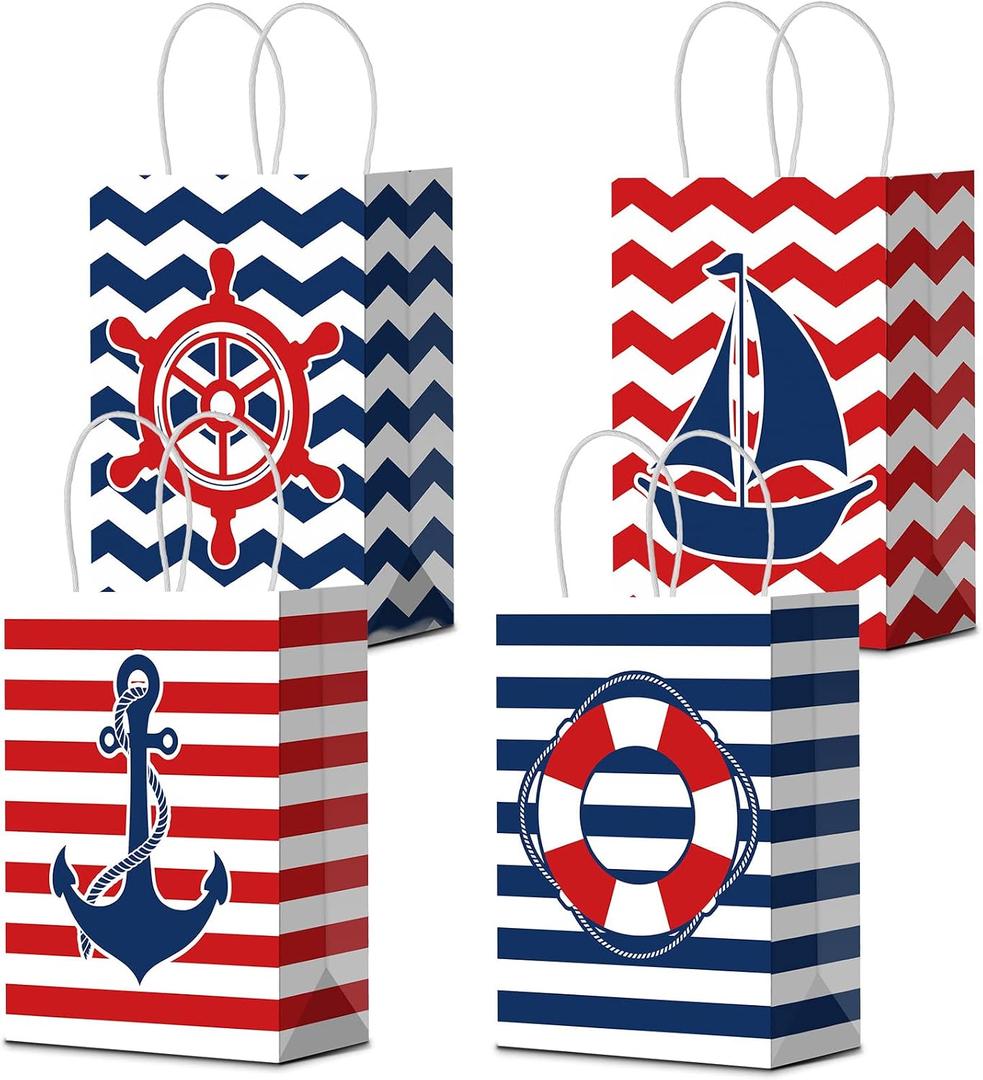 Nezyo 24 Pcs Nautical Party Gift Bags Nautical Candy Anchors Goody Treat Bags with Handles Party Decoration for Themed Birthday Party Supplies